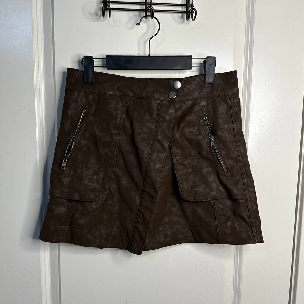 21 Saints Brown Faux Suede Mini Wrap Skirt Size Medium